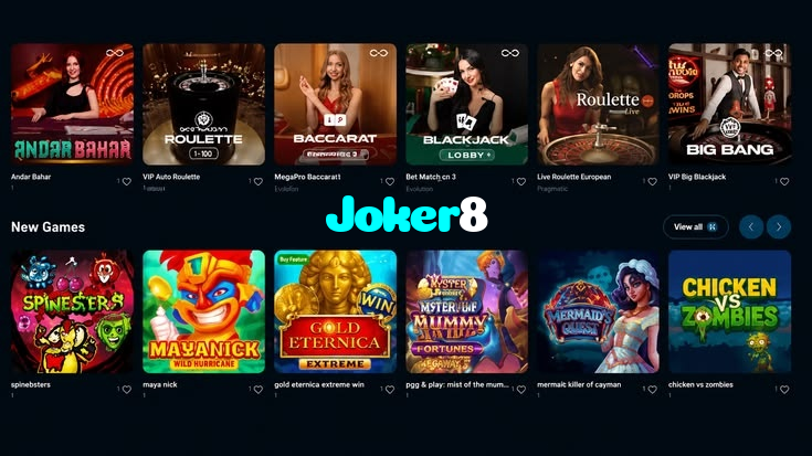 Joker8 casino presented on mobile device in Pakistan with slots and live games